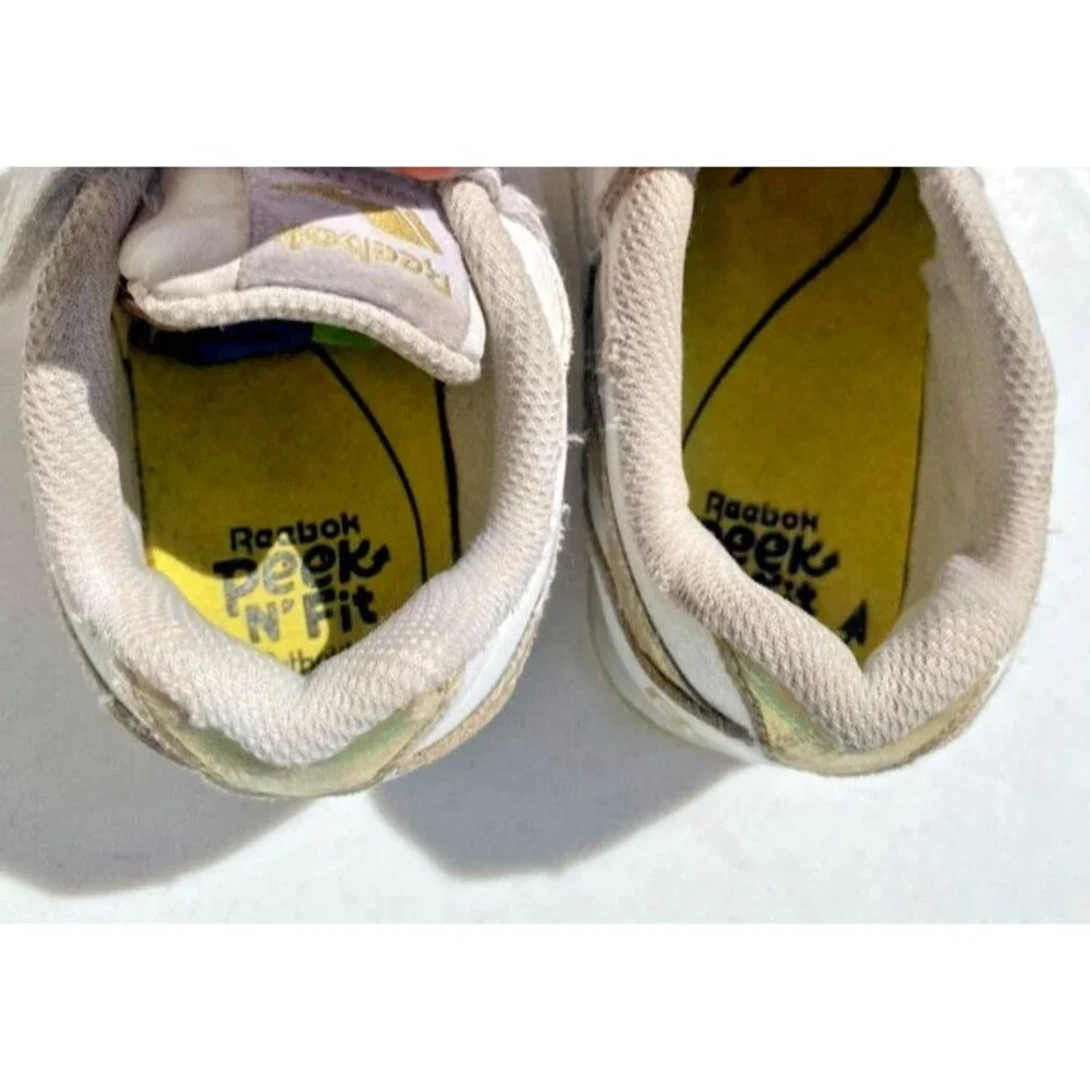Reebok Toddlers Sz 9 Shoes Sneakers Classic Leather Step Flash White/Gold Straps